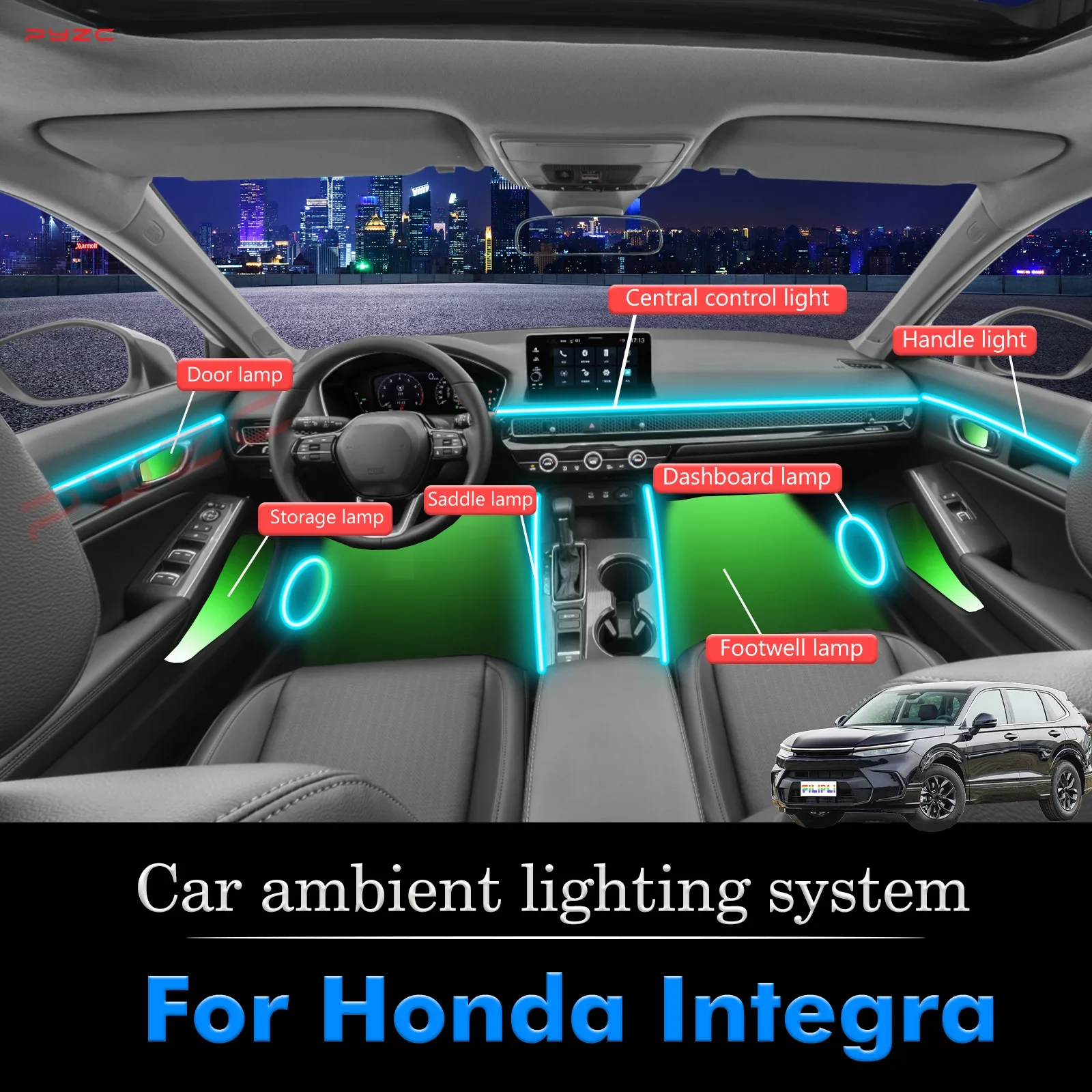 

For Honda Integra Smart Remote Control Car Interior Ambient Light RGB 64 Colors LED Energy Saving Efficient Lamp Kit