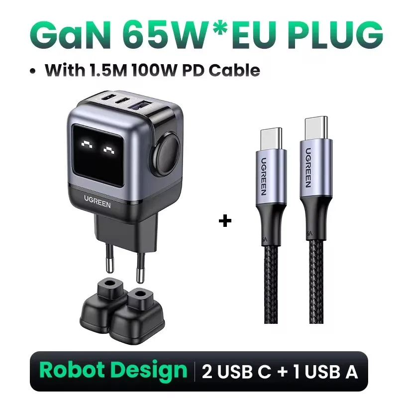 Top! 65W GaN Charger Robot Design Quick Charge 4.0 3.0 PPS PD Fast Charger for iPhone 16 15 14 Pro Macbook Laptop Tablet