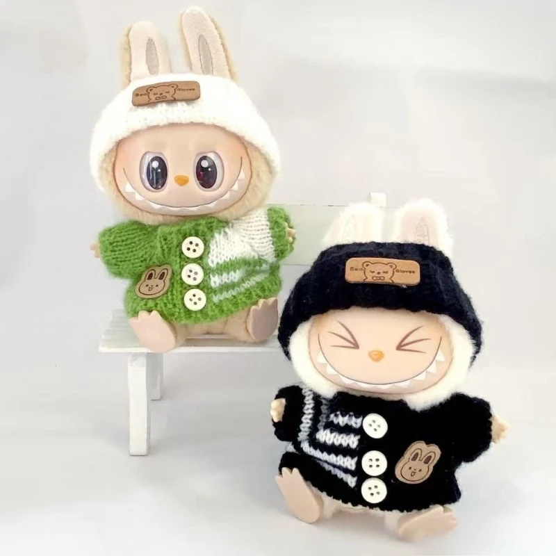 Labubu pendentif bouton tricoté pull Labubu chapeau paquet vinyle poupée remplacement bébé vêtements ensemble blythe poupée vêtements barbie chaussures