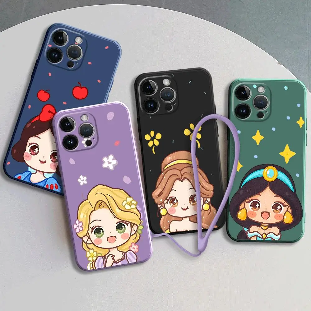 Disney Princess Phone Case for iPhone 15 Pro Max 14 Plus 13 12 11 Pro XS Max X XR 15 7 8plus Square Liquid Cover