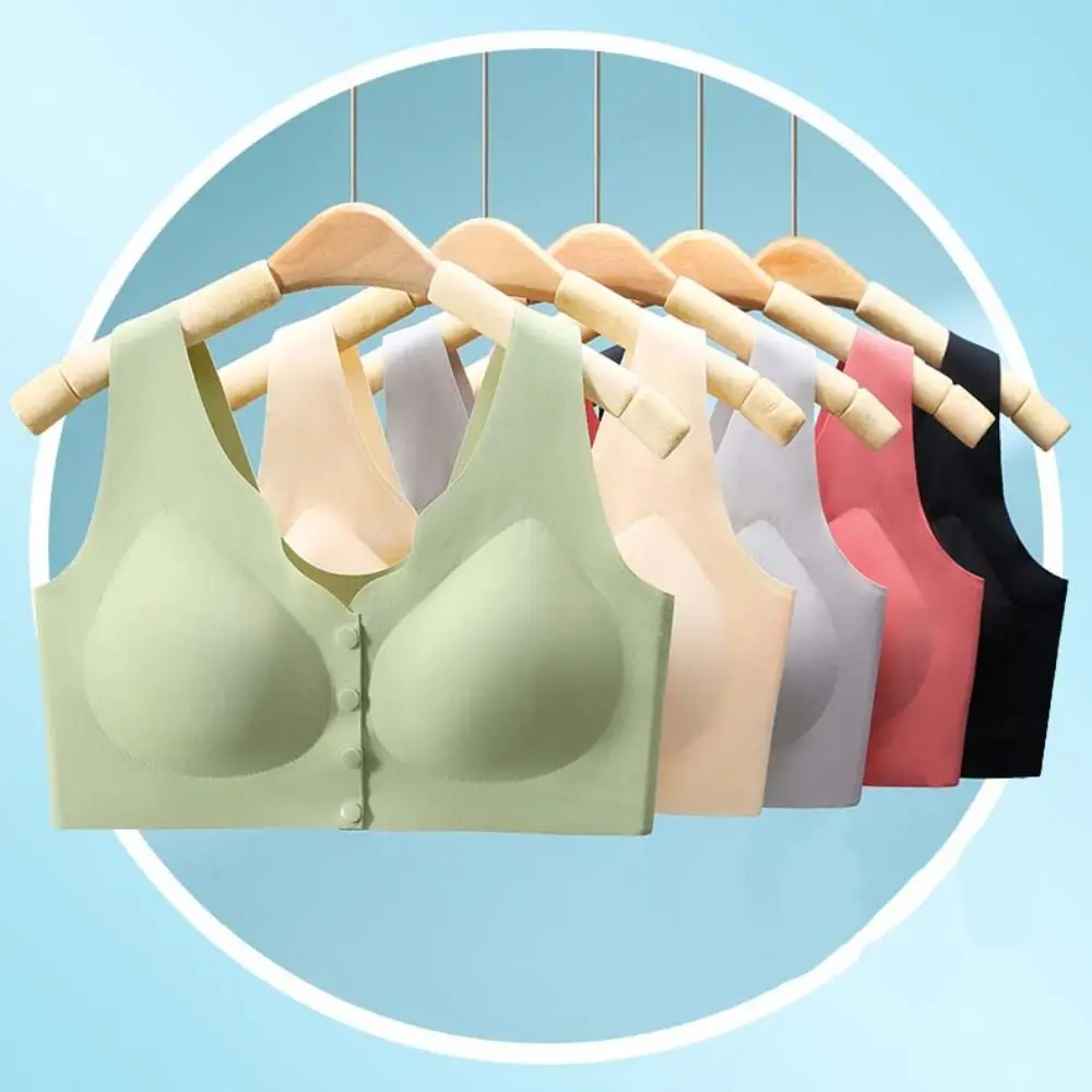 Sutiã de fivela frontal com babados macios para mulheres, beleza respirável nas costas, sutiã push up, tops de roupas íntimas, esportes de meia idade e idosos