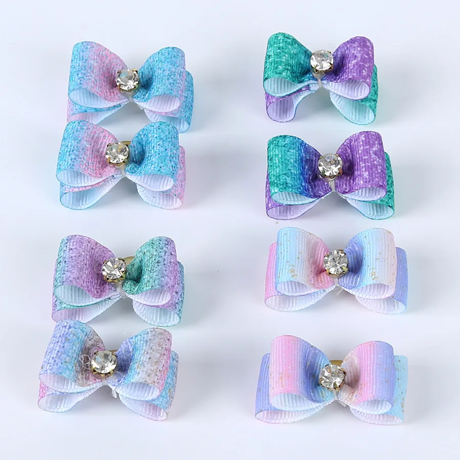 10Pcs/lot Dog Hair Bows Rubber Band Mixed Colors Cat Grooming Hand-made For Pet Puppy Cat Bowknot Mini Accessories