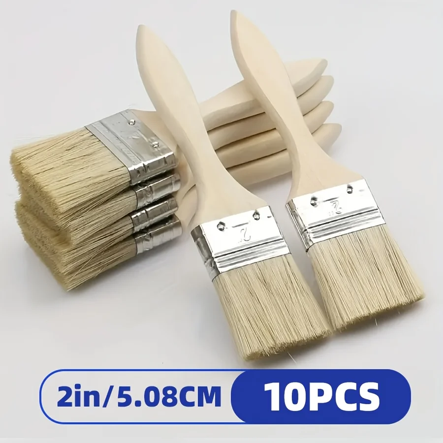 10Pcs Flat Paint Brushes 5.08cm with Wooden Handles & Metal Ferrules, Multi-Purpose Art Craft Painting Brush for Paint Glue Appl