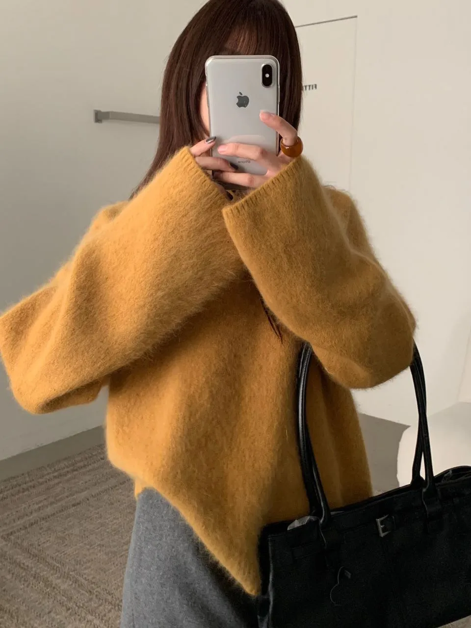 

Ladies' Thiened Long Rabbits Wool Sweater round Ne Pullover Loose Sle Autumn Winter Soft Warm Comfortable Korean Commut...