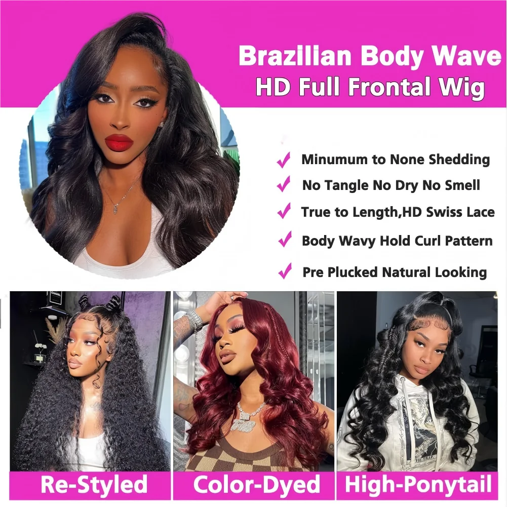 Body Wave Lace Front Wigs Human Hair 13x6 HD Body Wave Human Hair Wig Natural Black Glueless Lace Frontal Wigs 220% Density Pre Plucked with Baby Hair view 5