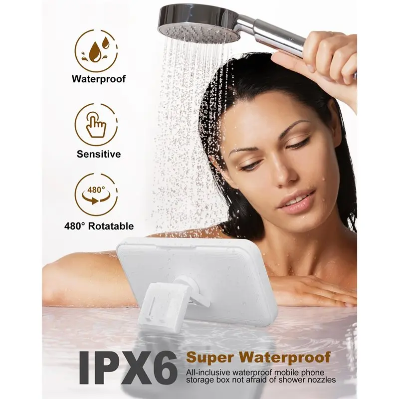 ABBP-For Shower Phone Holder With Speaker 480 Degree Rotation, Wall Mount For Waterproof For 4-7