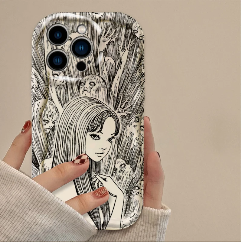 Junji Ito horror Hot comics Tomie 3D Wave Case For iPhone 16 15 14 13 12 11 Pro Max X XR XS 8 7 Plus SE 2020 Silicone Back Cover