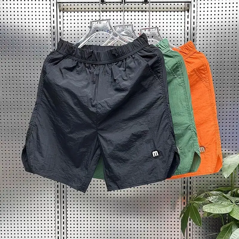 

Summer Thin Qui Dry Ice Silk Casual Four-Quarter orts Men's High Waist Loose Beach Five-Quarter Pants
