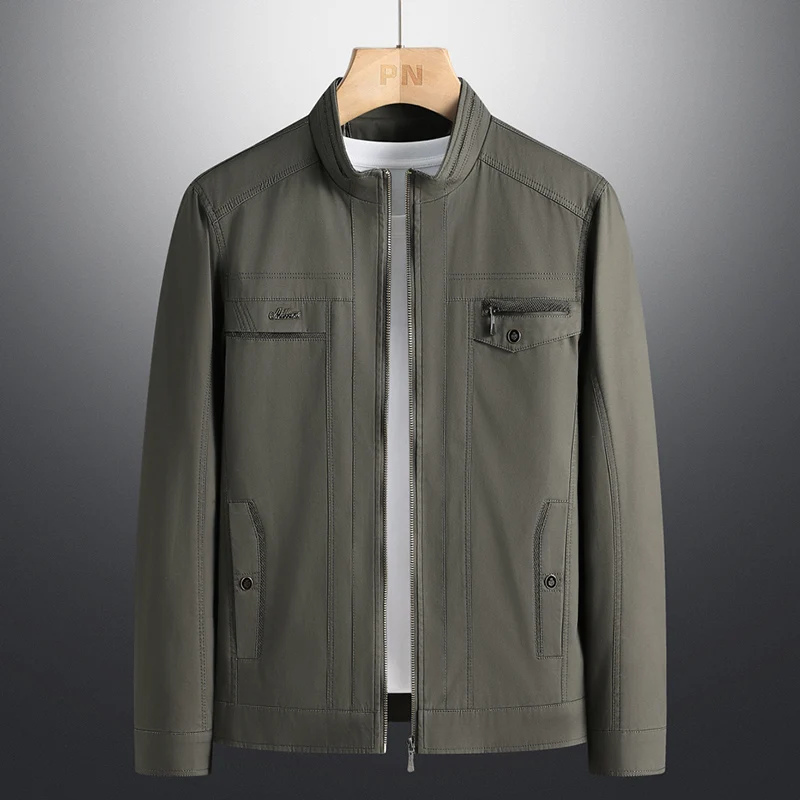 Veste d'affaires à col montant pour hommes, manteau mince, pur coton, décontracté, vêtements de marque, mode rétro, 5XL, printemps, automne, 2023