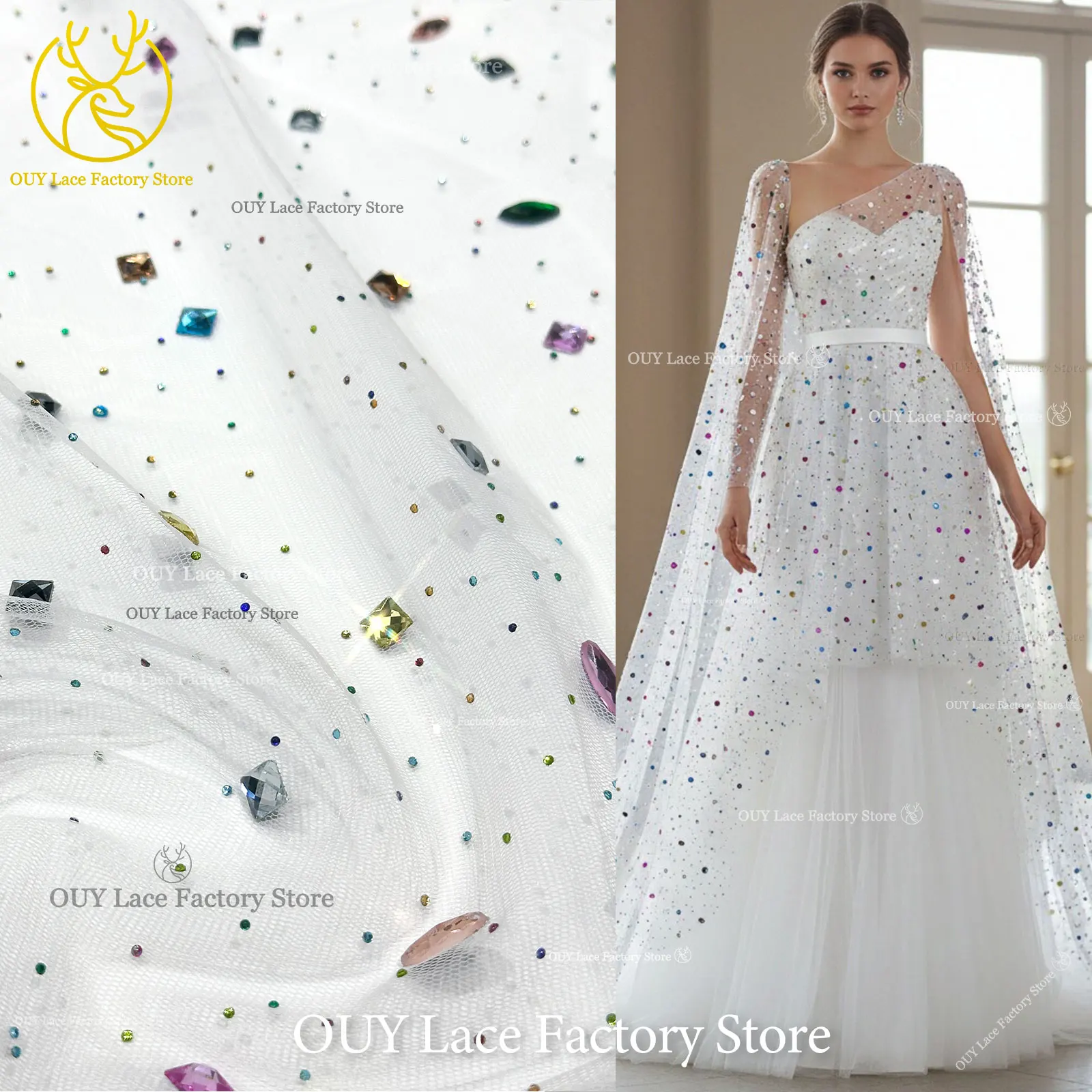 Eleganter nigerianischer Strass-Tüll-Spitzenstoff 2026 – Französischer farbenfroher Stein-Mesh-Spitzenstoff für Hochzeitskleider – Detail 5