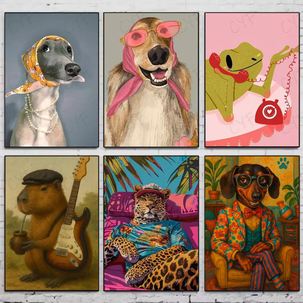 

INS Funny Animal Friends Poster Home Living Bed Room Bar Hallway Sticky Wall Art Printing Waterproof Aesthetic Decor