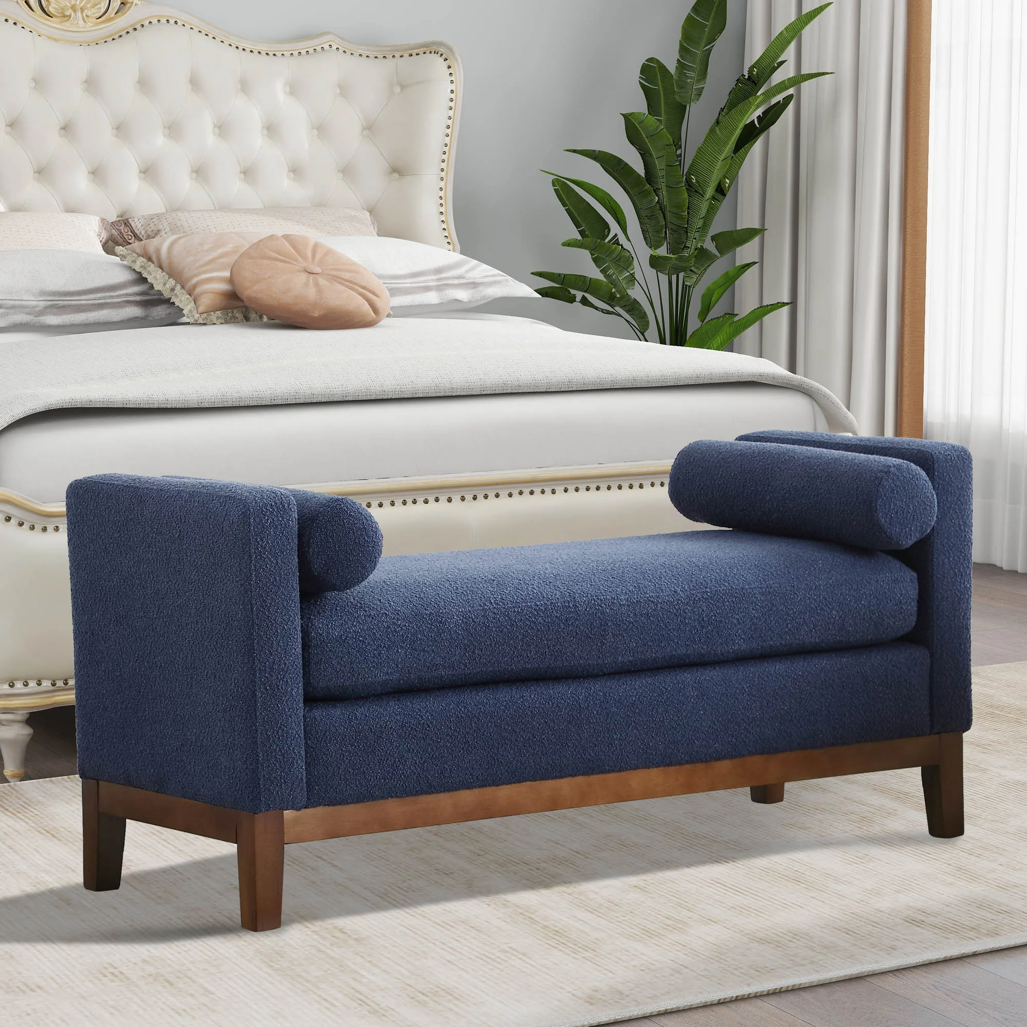 

High Quality Modern Bedroom Furniture Comfortable Bed End Cushion Bench & Ottoman Chair Wholesale Wood Panel Home Furniture