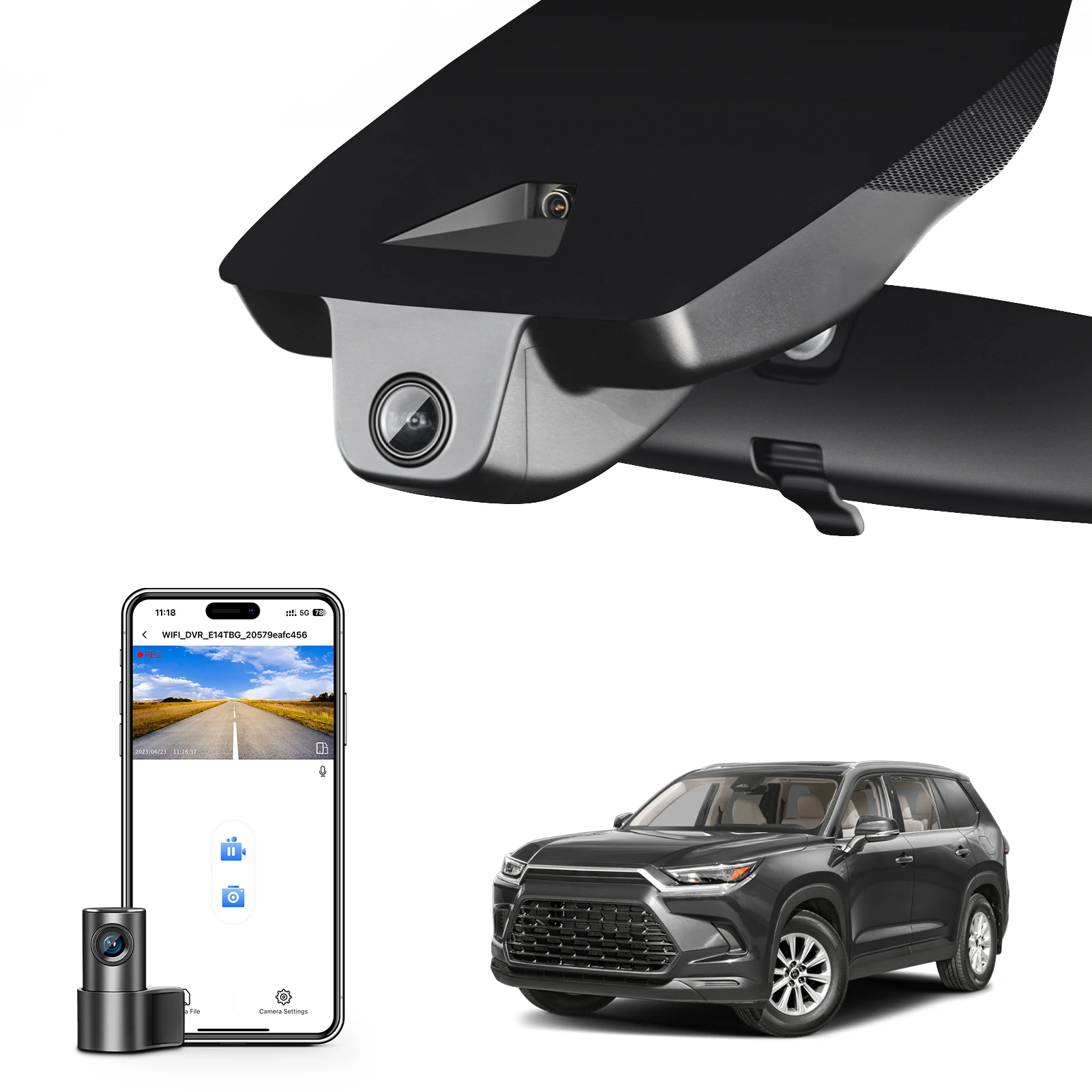 كاميرا مانجل 4K داش مناسبة لسيارة تويوتا جراند هايلاندر وهجين 2024 2025 2026 G-Sensor GPS شاشة ركن السيارة 128GB WiFi App التحكم #1