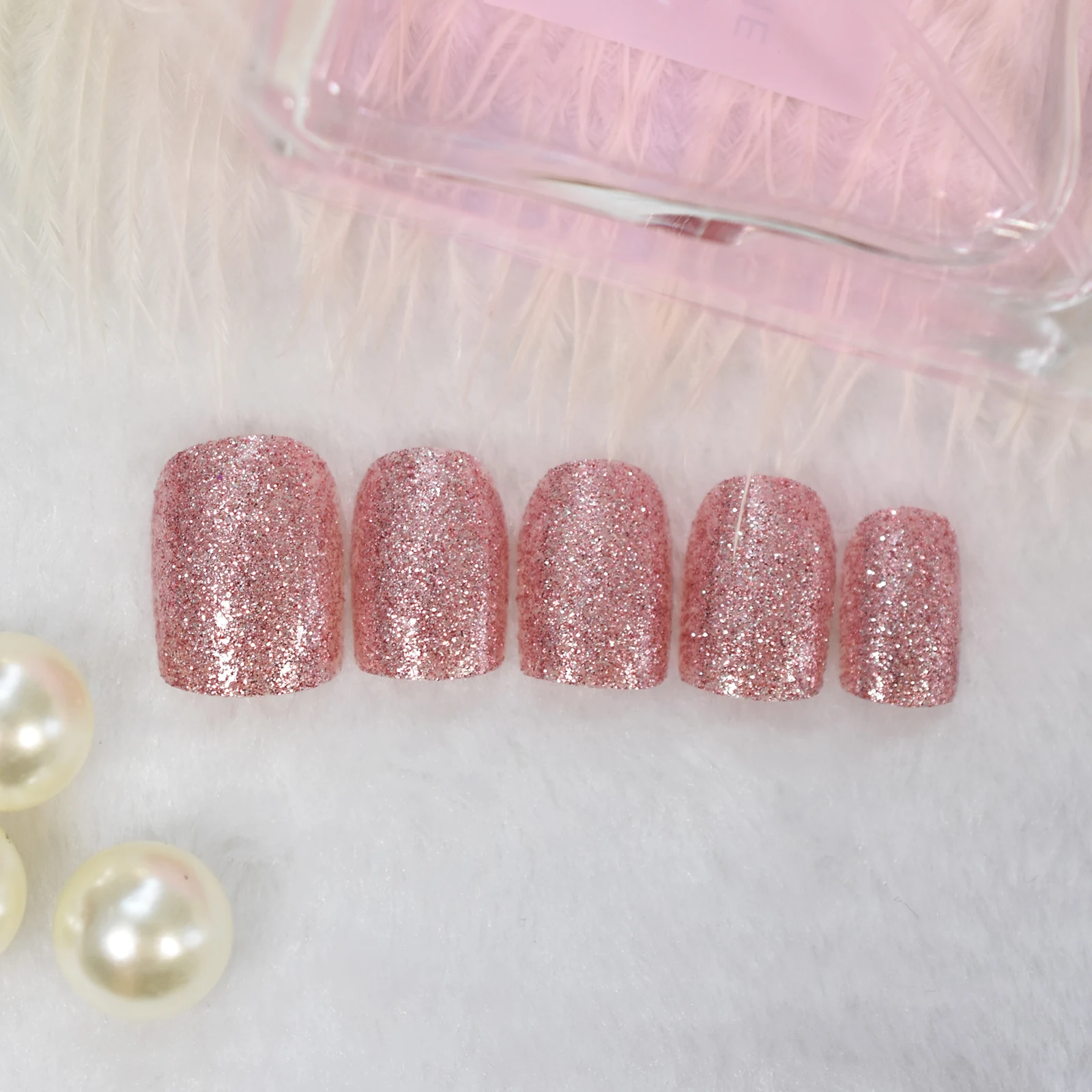 Diariamente reutilizável luz roxo rosa glitter imprensa em unhas salão de beleza diy manicure curto squoval falso acrílico dicas da arte do prego