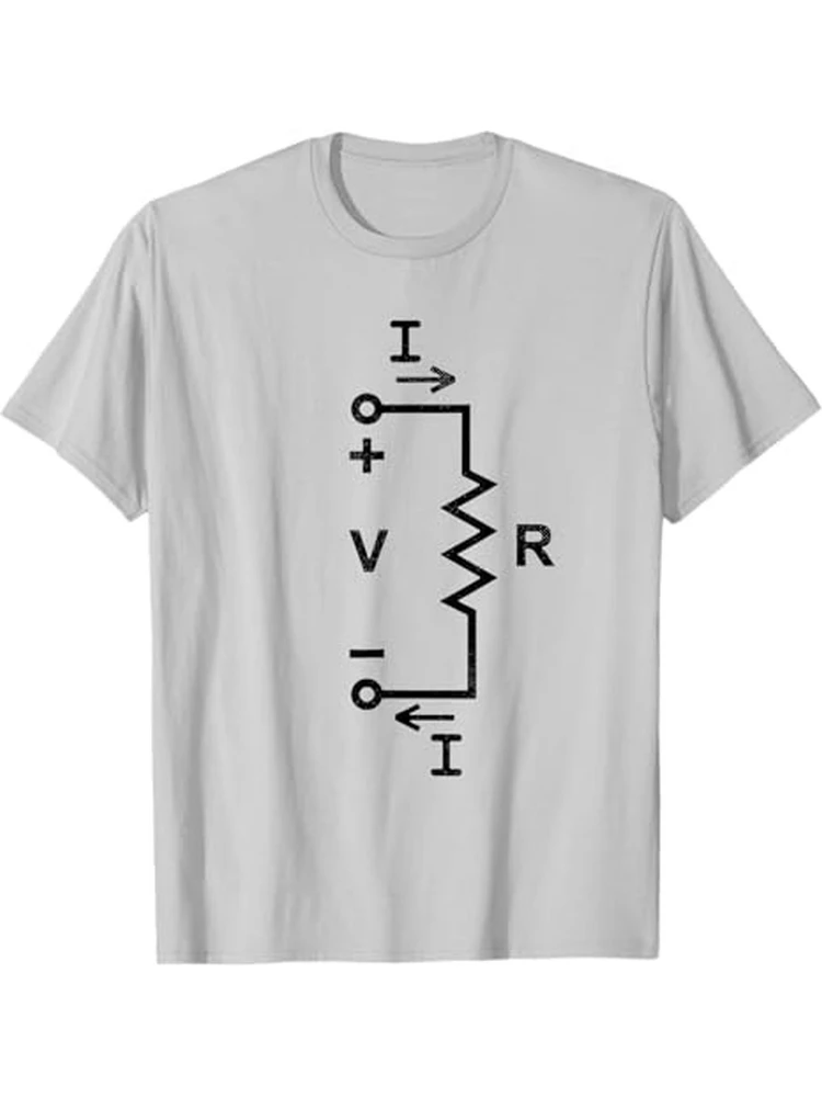 Electrical Engineering Ohm'S Law Circuit Diagram with I=V/R & V=IR Formulas-100%cotton short sleeve printed men's T-shirt.