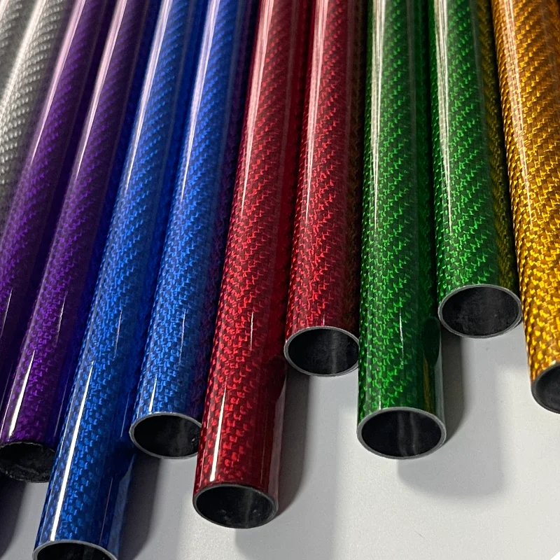 3K Color Carbon Fiber Tube 2PCS Length 500MM Outer 7mm 9mm 11mm 13mm 15mm Wall Thickness:1mm Red Purple Green Blue Yellow Silver