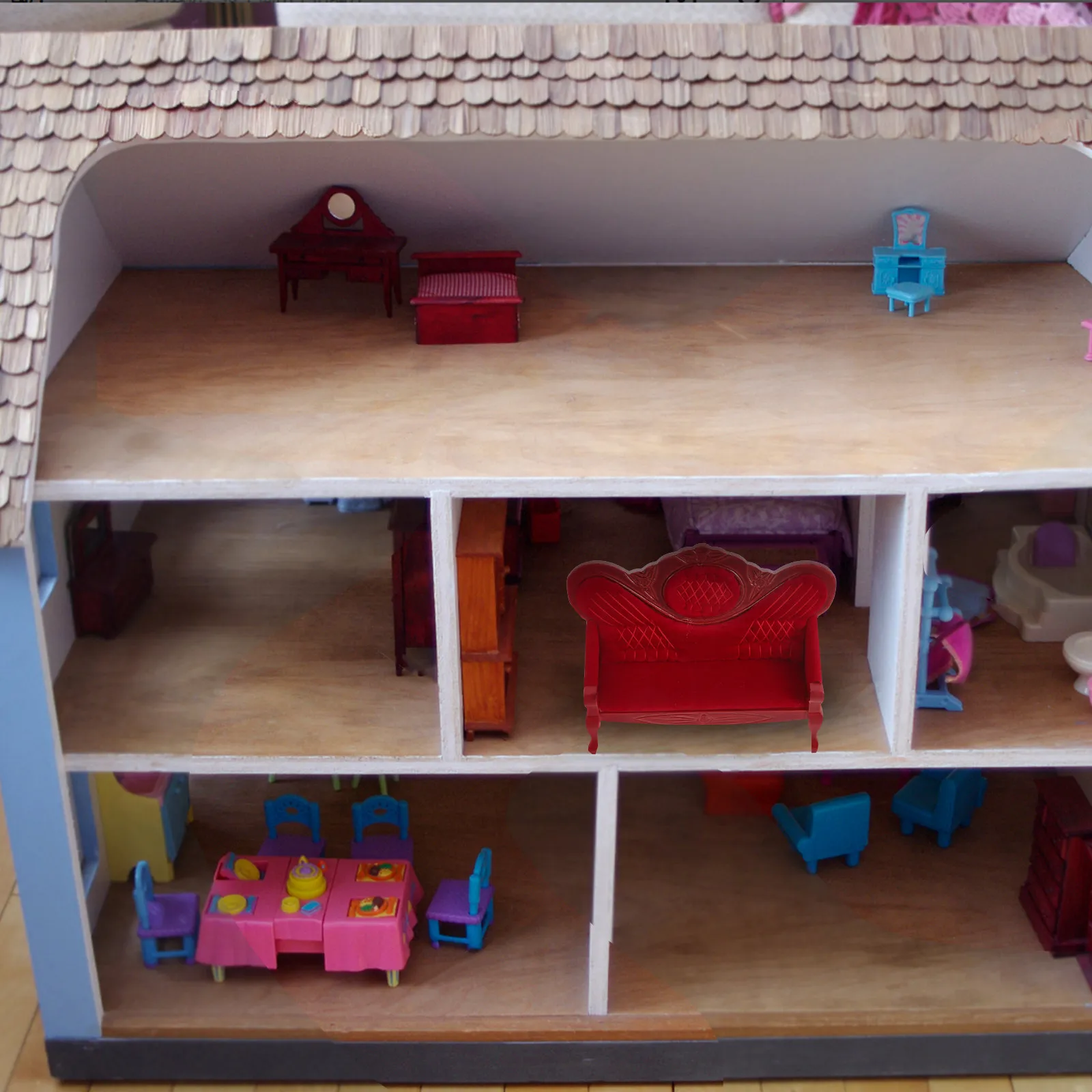 

Миниатюрная деревянная мебель для кукольного домика: реалистичный викторианский диван, набор мини-диванов для гостиной, аксессуары для кукольного домика