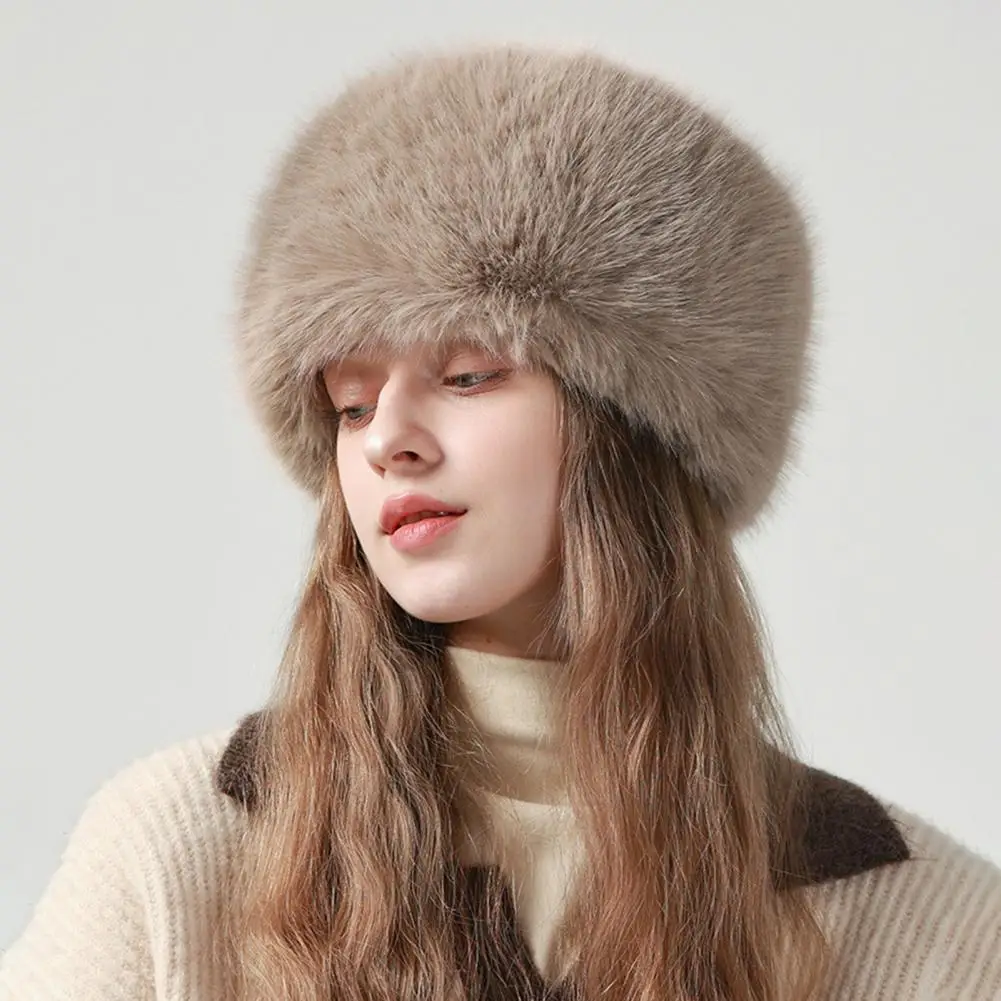 Comfortable Elastic Fit Hat Women Faux Fur Hat Winter Quilted Lined Bucket Hat Thickened Fluffy Warm for Weather for Weather