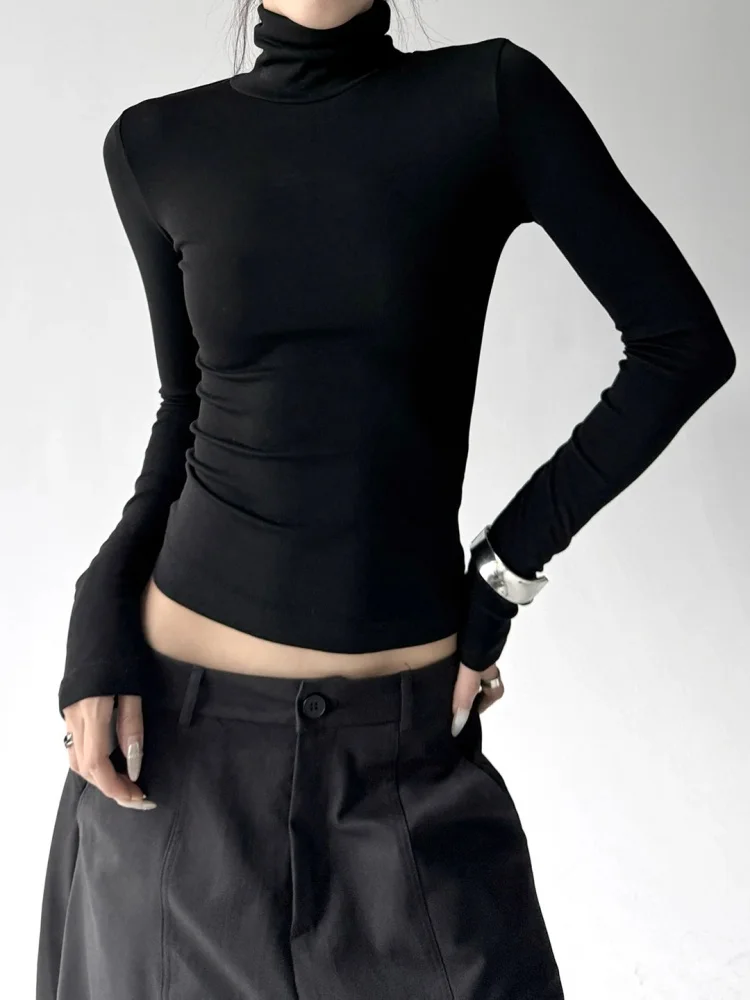 Women Base Layers 2026 Fall New Arrival Slouchy Turtleneck Long Sleeve Tee Slim Extra Long Sleeve Basic Undershirt Stretch Top