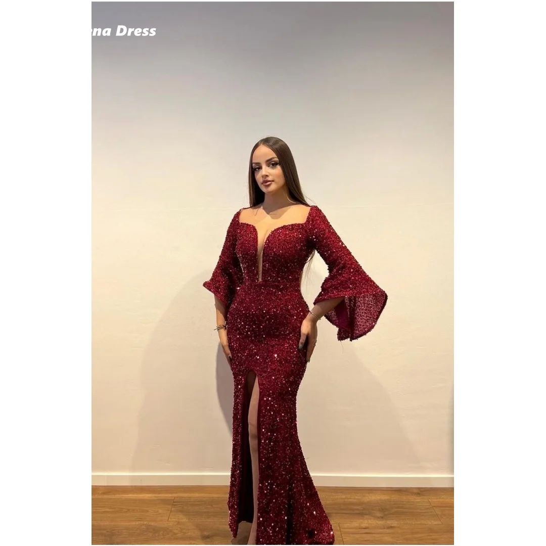 Lena Claret Prom Dress Women Elegant Party Shiny Fishtail Women's Evening Dress Woman Luxury Evening Dresses 2024 Side Slit Gala