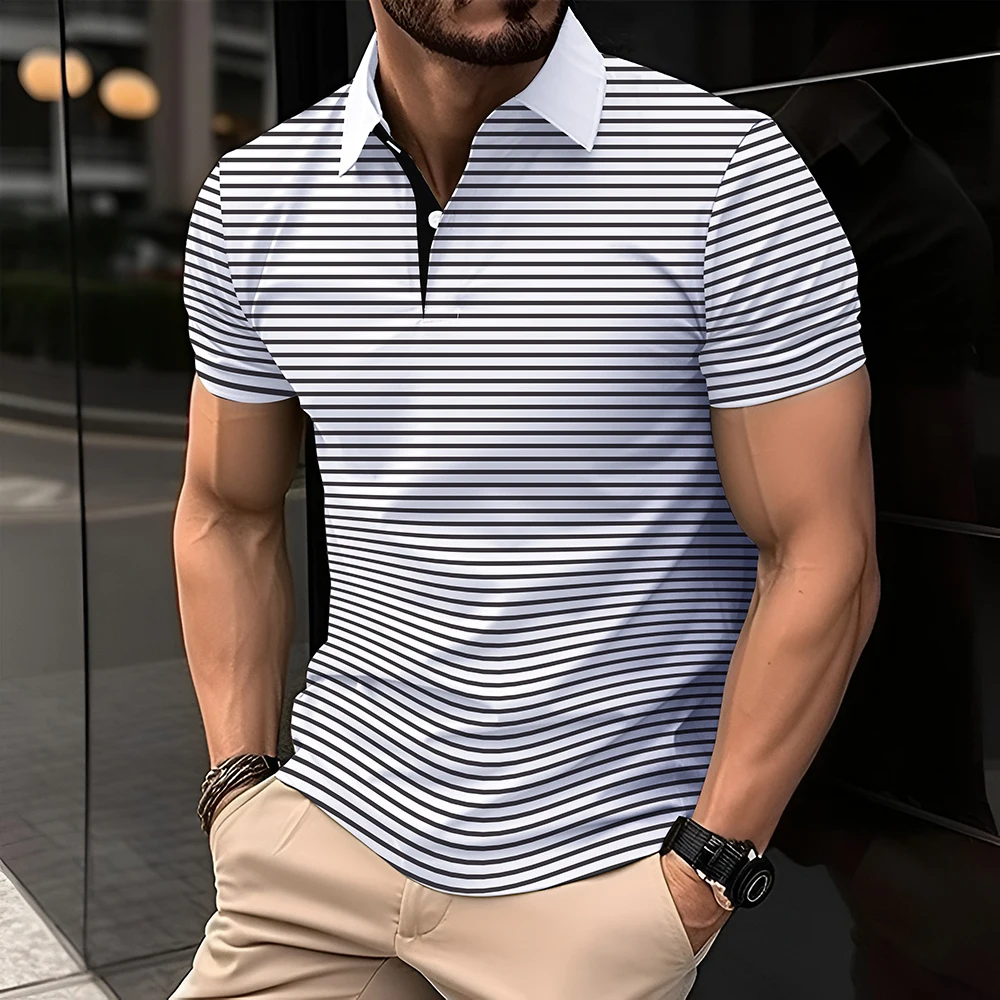 Men's Polo Shirt Streak Line Simple Fashionable Short Sleeve For Men Business Casual Style Men's Top Tennis  Men's Polo Shirt