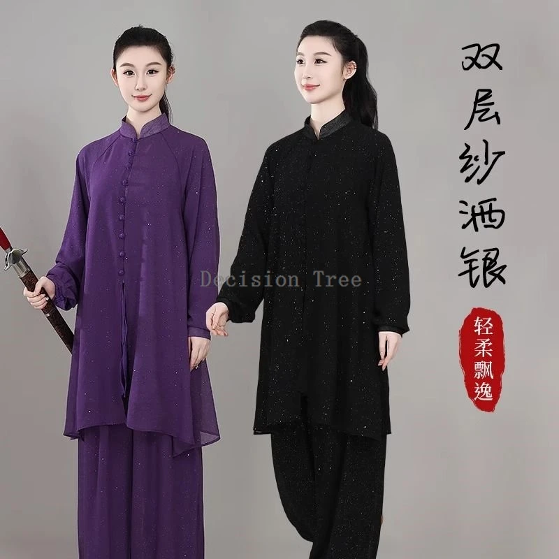 2025 new chinese retro style daily tai chi performance costumes men women's tai chi martial arts practice costumes 2 piece set