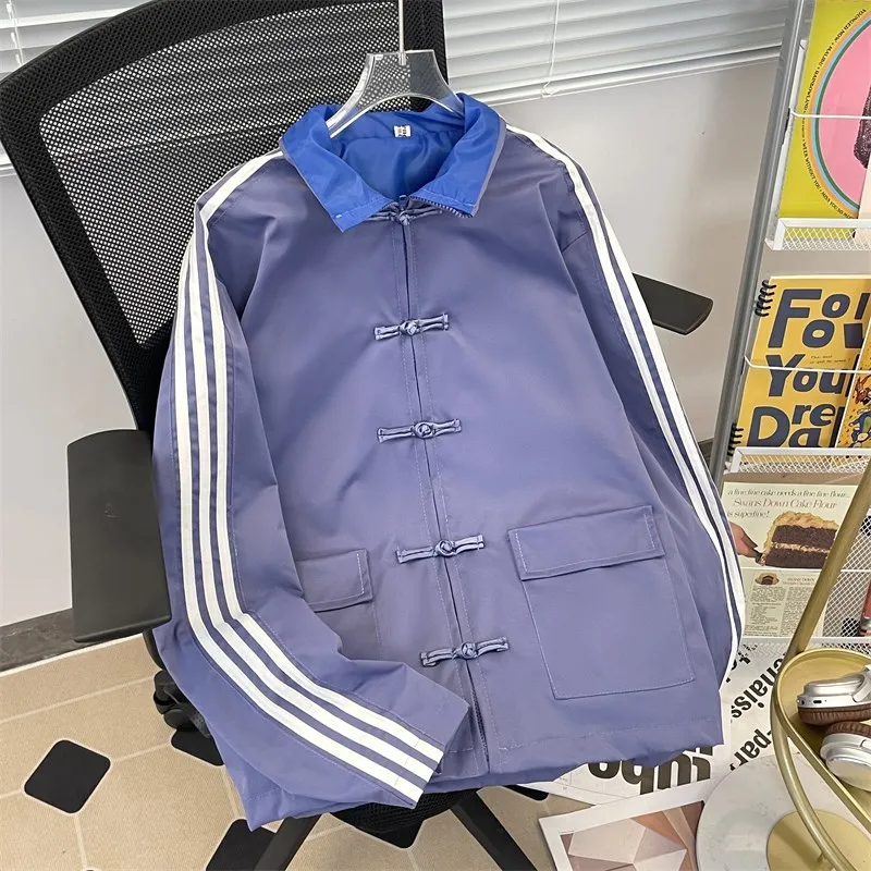 

Новый китайский мужской джет с дизайном на пуговицах, свободный повседневный костюм Тан в полоску, верхняя одежда, весна-осень, модный бренд