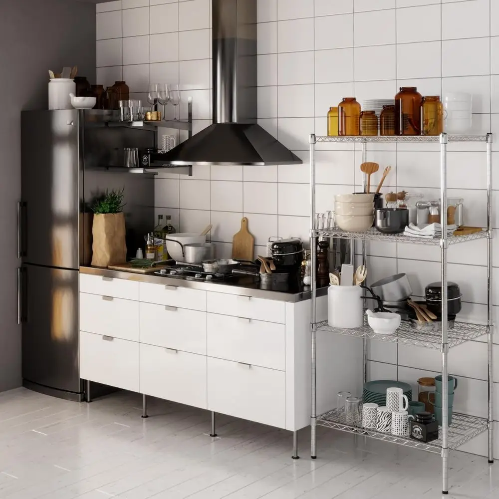 4-Tier Chrome Wire Shelving Unit, 21 Deep x 30 Wide x 64 High Storage Rack