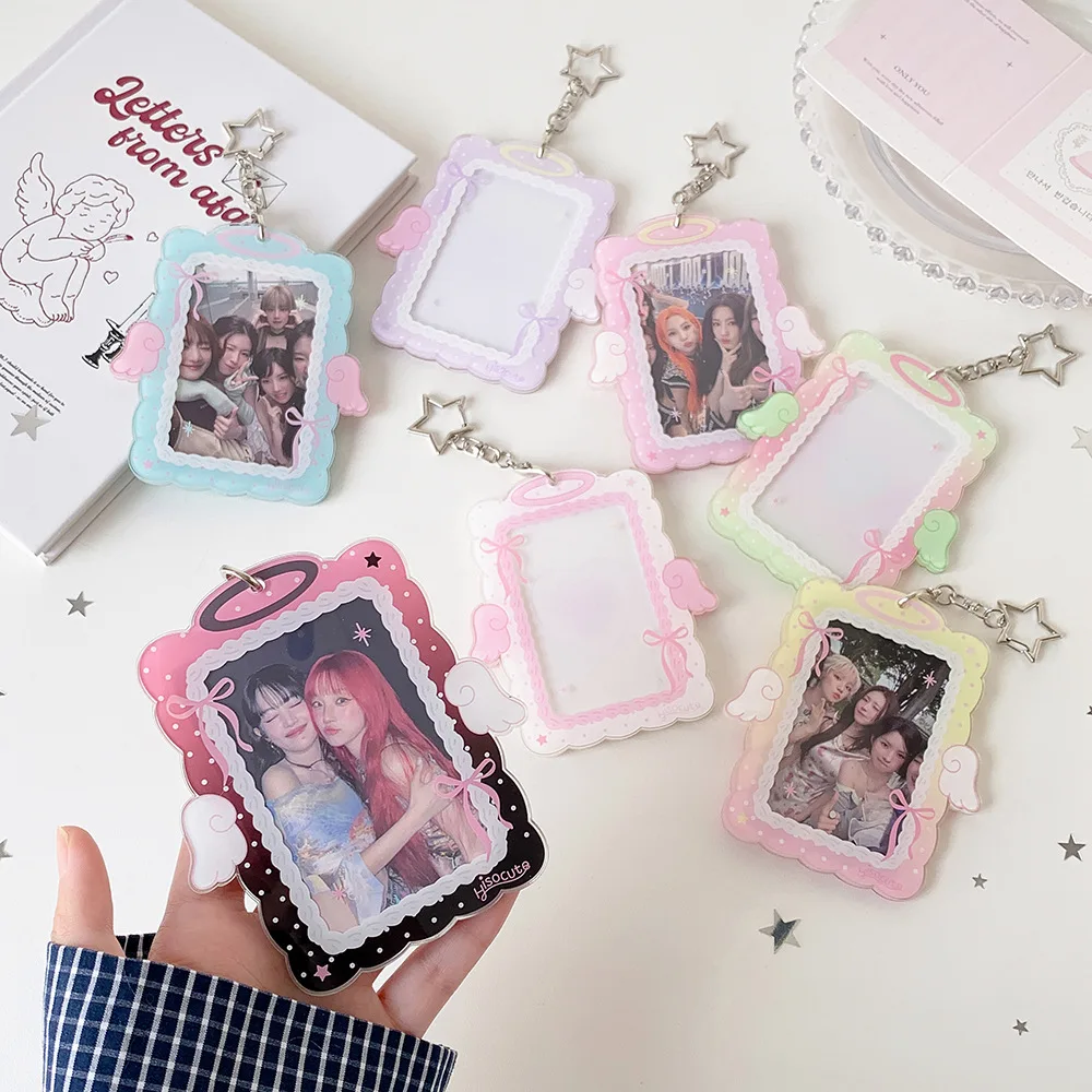 Cute Angel Wings 3-Inch Photocard Holder, Cutout Photo Display Case, Hanging Card Charm for Students, Girls & Idol Fans