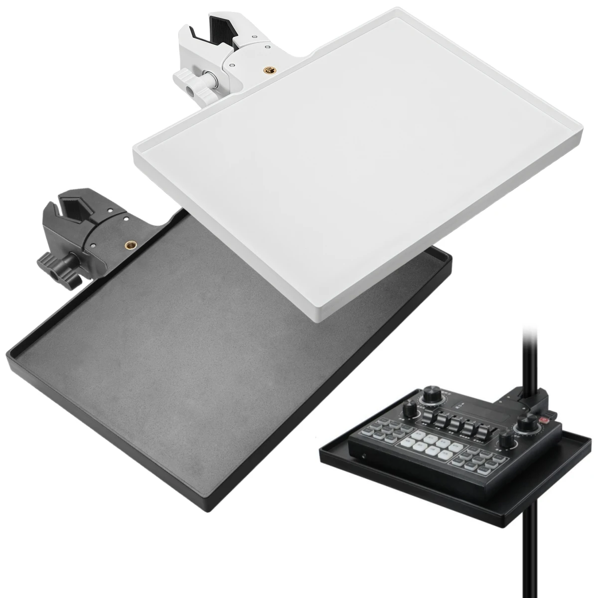 Bandeja de tarjeta de sonido, estante de almacenamiento de plástico con Clip móvil para soporte Microph, soporte para trípode en vivo, bandeja de soporte para Microph, 1 ud.