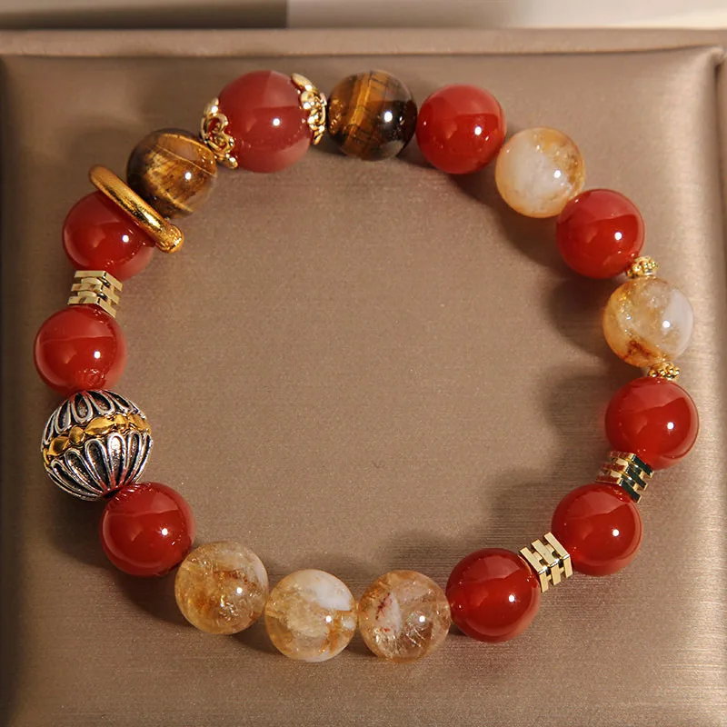 

Браслет из натурального красного агата, женский роскошный нишевый изысканный высококачественный желтый кристалл, браслет из бисера, подарок для роскоши