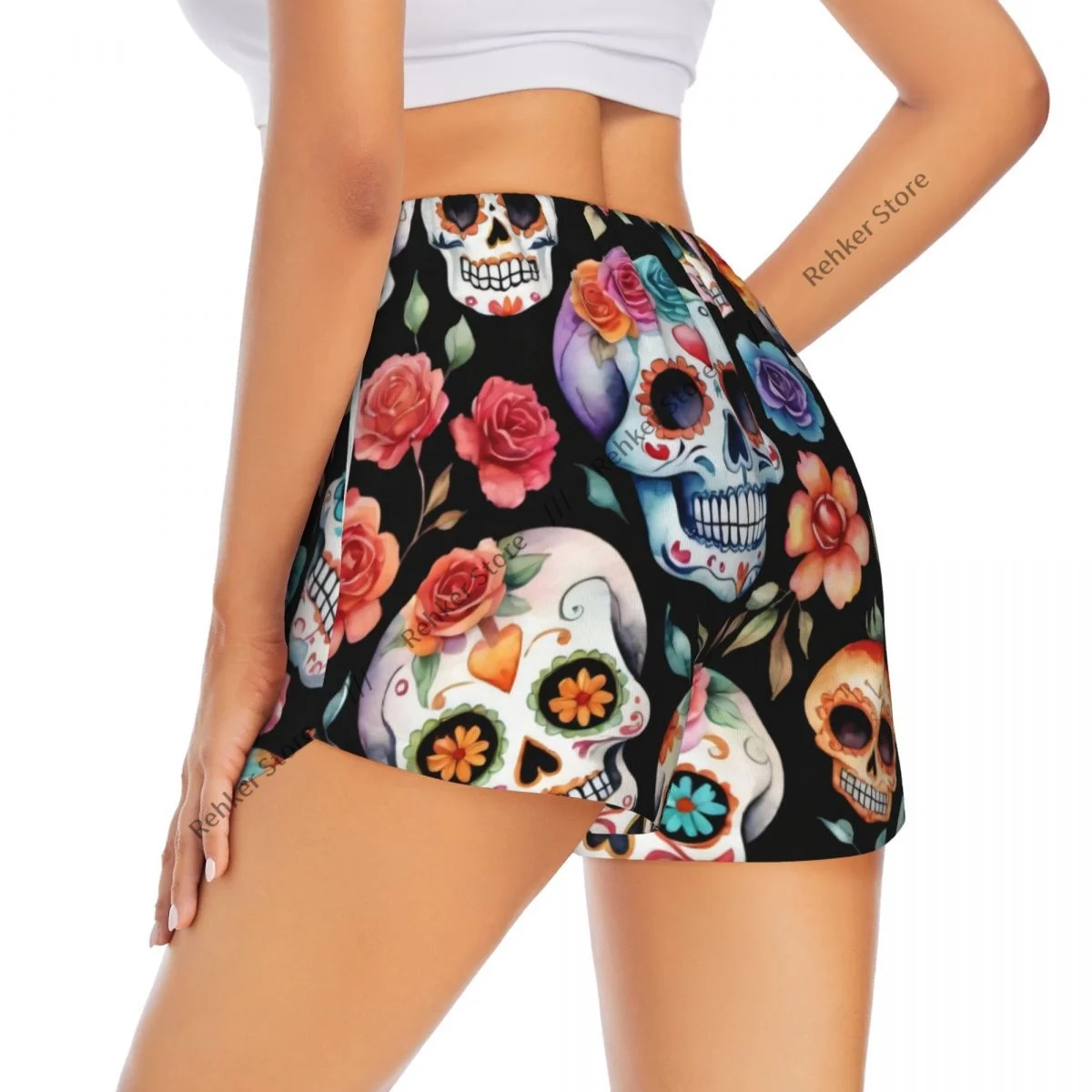 

Женские спортивные шорты Day Of The Dead с узором сахарного черепа для бега, йоги, фитнеса, быстросохнущие тренировки по бадминтону с карманом