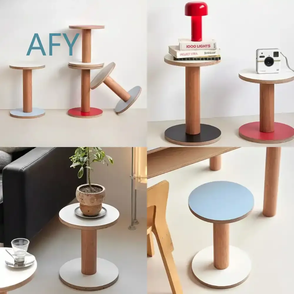 Multipurpose Double-Headed Round Side Table for Living Room Bedroom Office Study Space Birch Marine Board Stool Designer