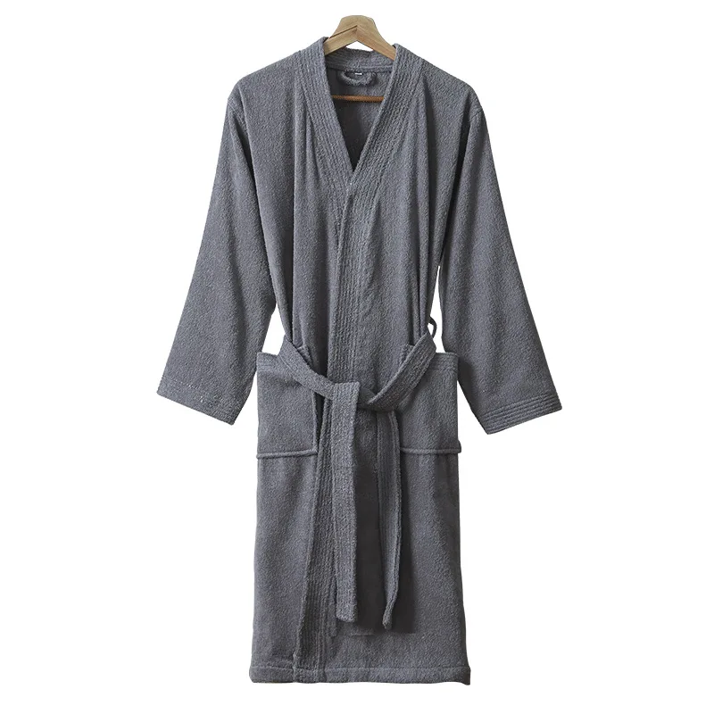 100%Cotton Long Thick Absorbent Terry Bath Robe Kimono Men LightWeight Waffle Towel Bathrobe Solid Sleepwear Women Dressing Gown
