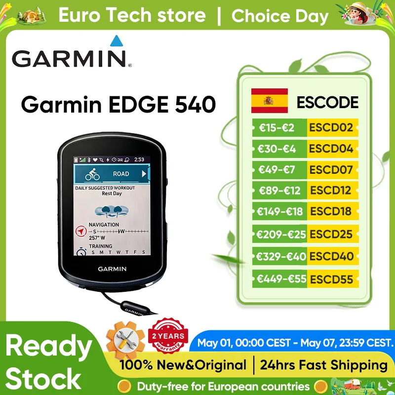 Computadora para ciclismo Garmin EDGE 540 GPS con entrenamiento adaptativo y mapas a todo color, GNSS multibanda