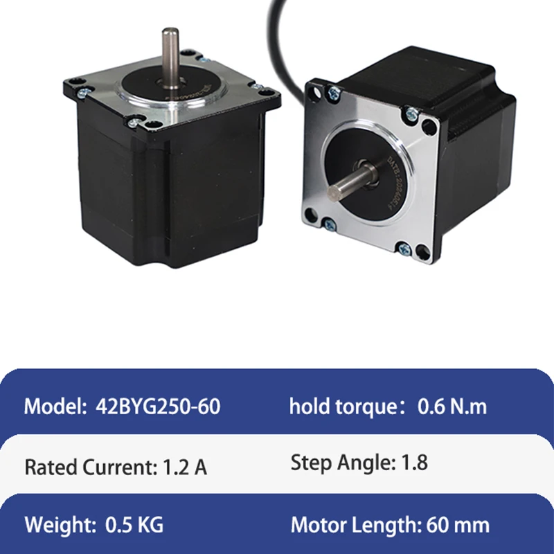 2 STKS CE Gecertificeerd Hoge Kwaliteit Nema 17 42BYG250-60 Geopende Loop Stappenmotor 0.6N.m Voor CNC Controller