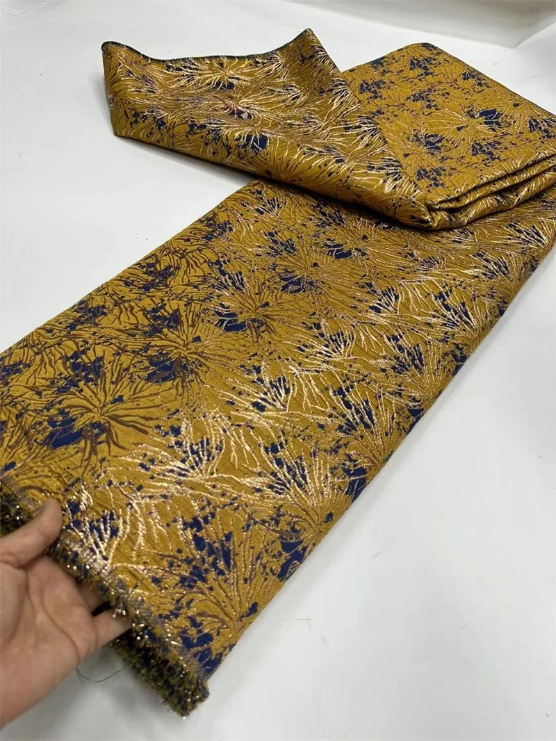 Latest African Jacquard Brocade Fabric Women Floral Damask Material Nigerian Gilding Lace Brocard Tissu 5 Yard Africain CB23