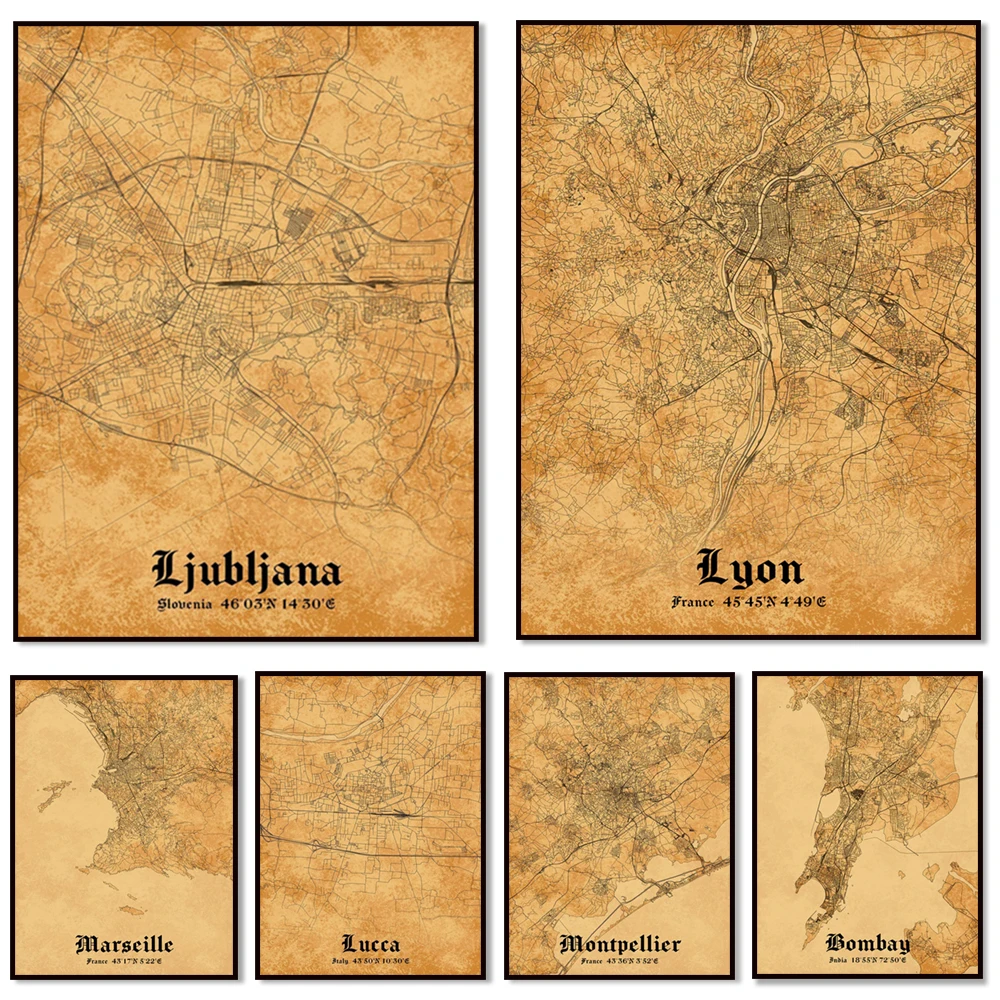 Mumbai, Ljubljana, Lucca, Warsaw, Lisbon, Monaco, Manchester, Leeds, La Rochelle, Marseille, London, Montpellier map poster