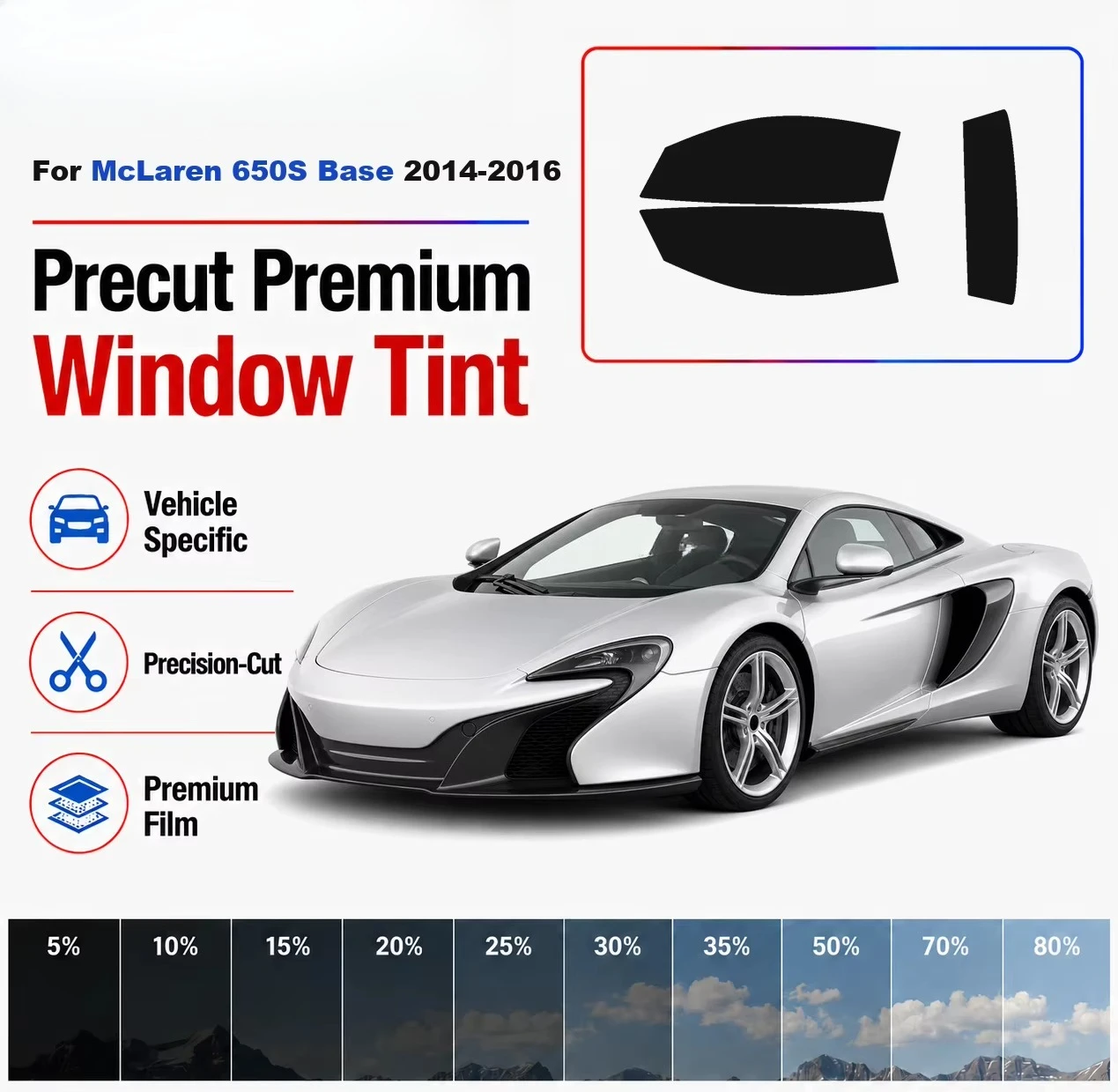 Premium Precut Window Tint Kit Front Rear Windows Rear Windshield For McLaren 650S Base 2014-2016 Complete Set Nano Ceramic Film
