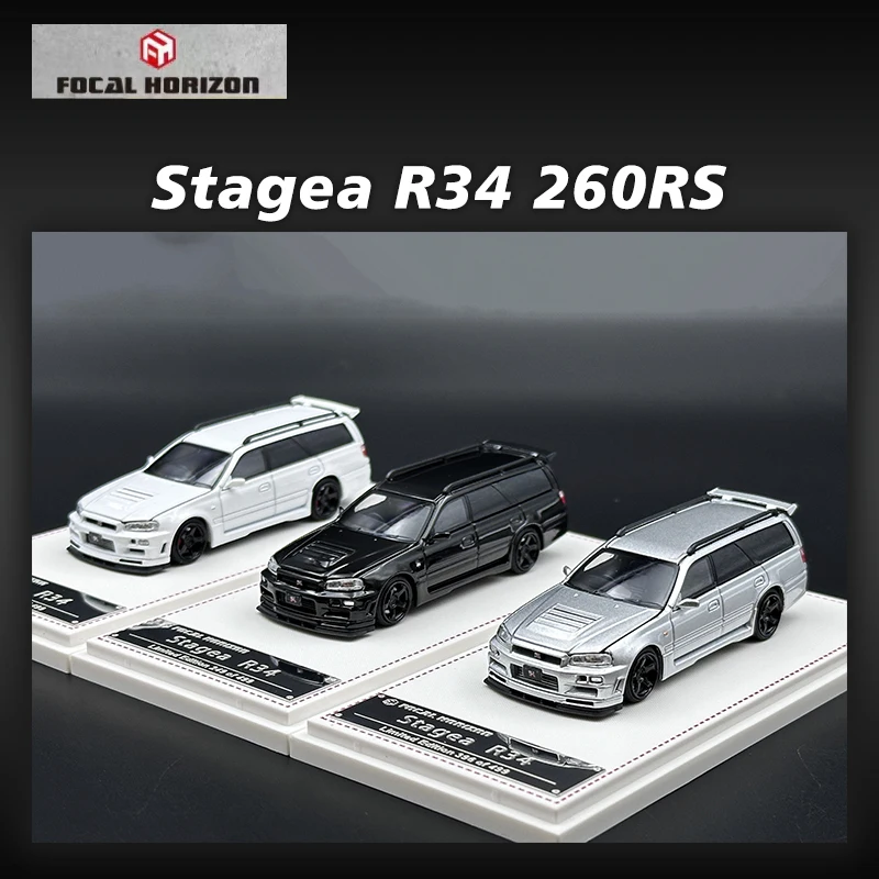 FH In Stock 1:64 Skyline GTR R34 Stagea WC34 260RS Opened Hood Diecast Diorama Car Model Collection Miniature Toys Focal Horizon