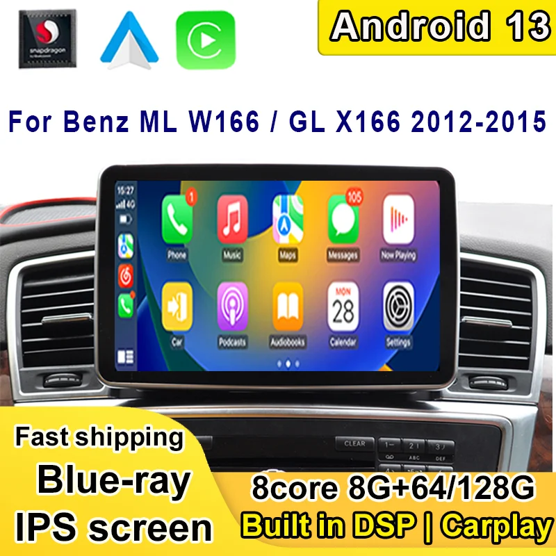 12.3inch Android 13 8Core 8+128G Navigation For Mercedes Benz ML W166/GL X166 2012-2015 Car Video Player Bluetooth