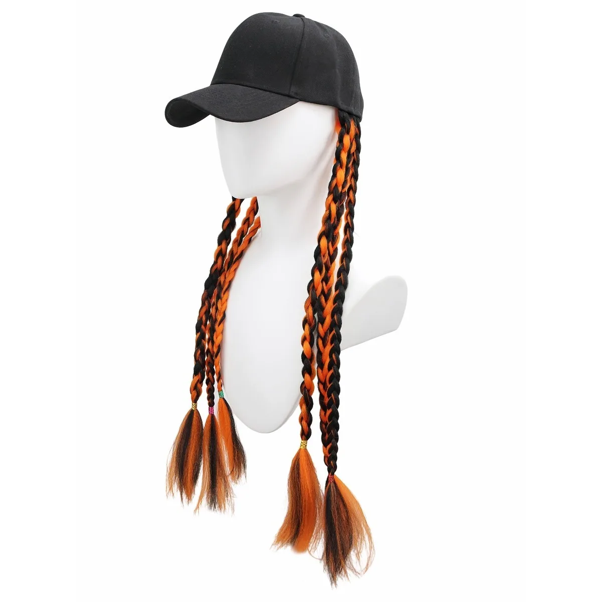 Gorra de béisbol trenzada negra y naranja de Halloween, accesorio para el cabello dulce y fresco oscuro, diseño de peluca sintética con sombrero desmontable de una sola pieza