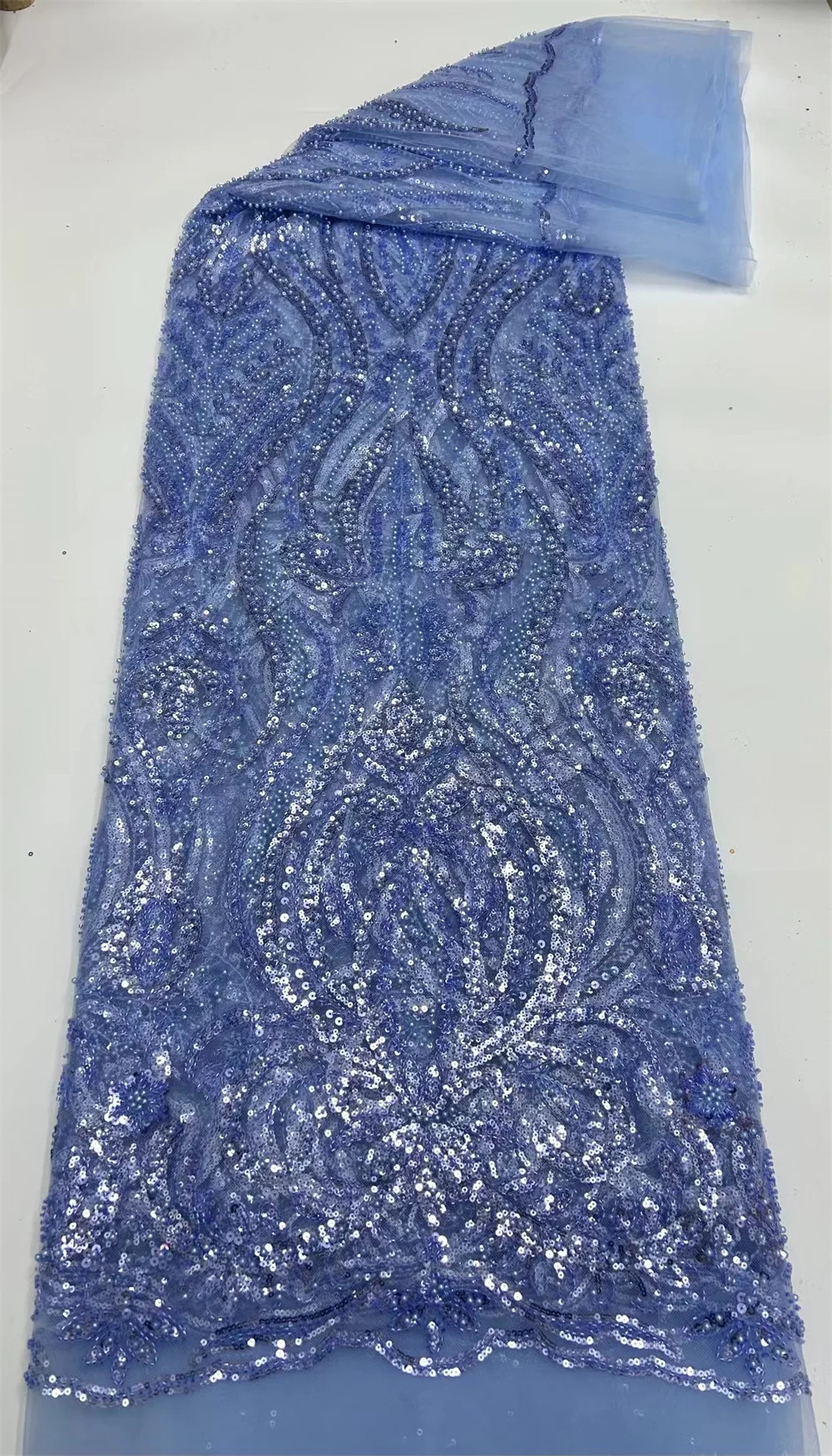 

Nigerian Lace Fabrics 5 Yards New Beaded Lace Fabric High Quality Nigeria Party Lace Fabric 2024 Elegant Wedding Clothes Wp364-2