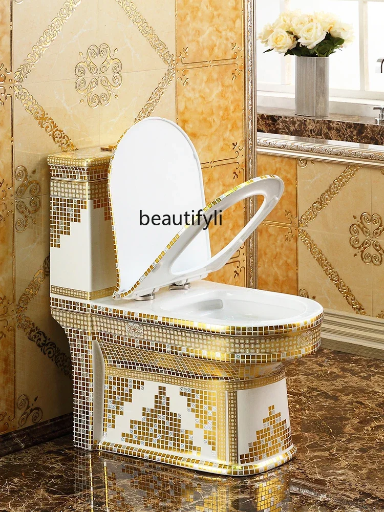 Household Flush Golden Toilet Ceramic Super Swirling-Style Toilet Deodorant Sit Toilet