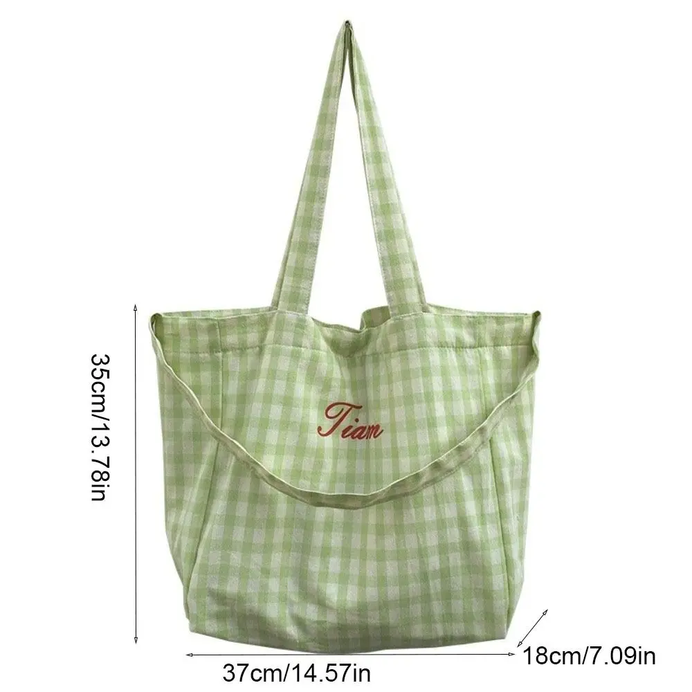 Fashion Letter Plaid Shoulder Bag Candy Color Korean Style Canvas Tote Bag Handbag Purse Large Capacity Crossbody Bag Daily