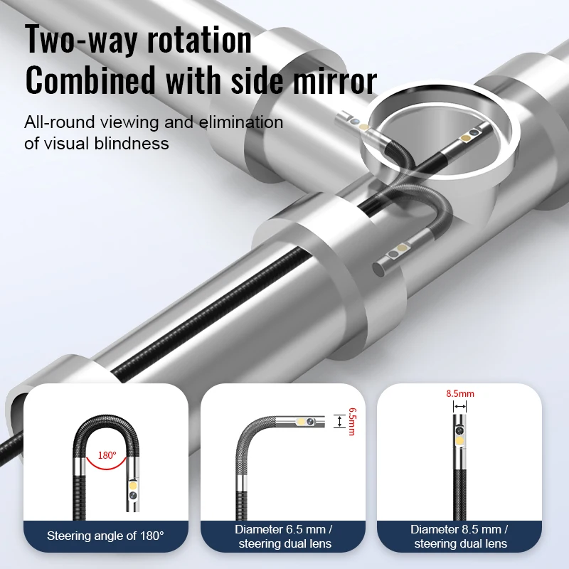 Two-Way Articulating Borescope Industrial Endoscope with 8.5mm Articulating Dual Camera Head for Automotive Aircraft Mechanics