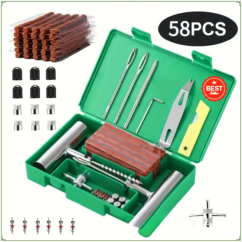 

58 шт., набор для быстрого ремонта шин, набор инструментов для вакуумной заплатки для автомобиля, мотоцикла, электромобиля, экстренная фиксация