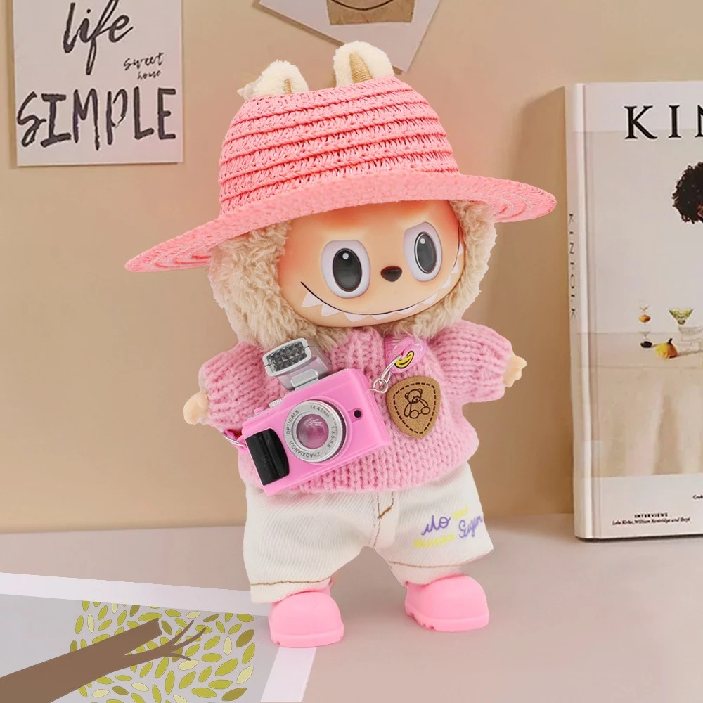 

Labubu suéter versátil creativo, pantalones vaqueros, сомбреро де paja, conjunto de zapatos