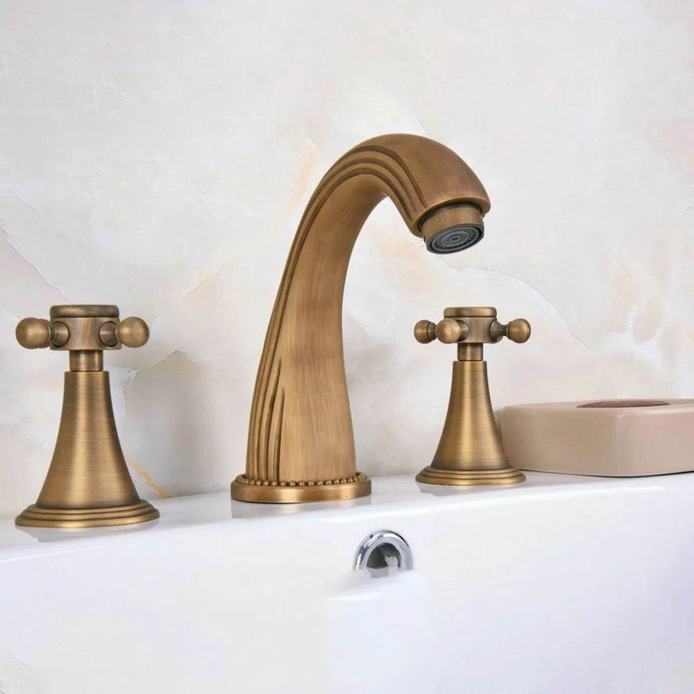 

Basin Faucets Antique Brass Classical Bathroom Sink Faucet Double Cross Handle 3 Hole Bathbasin Mixer Taps Nan089