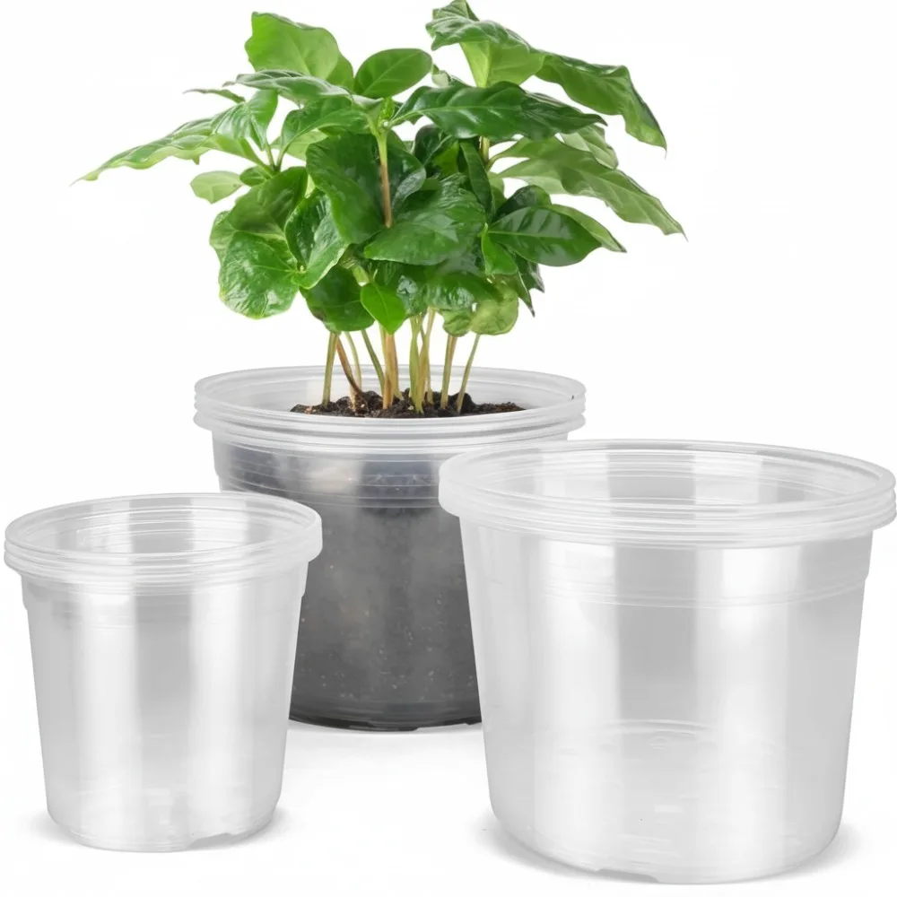 

6/8/10 Inch Clear Plastic Plant Pots with Drainage, 12 Pack Nursery Pots for Indoor Outdoor Gardening
